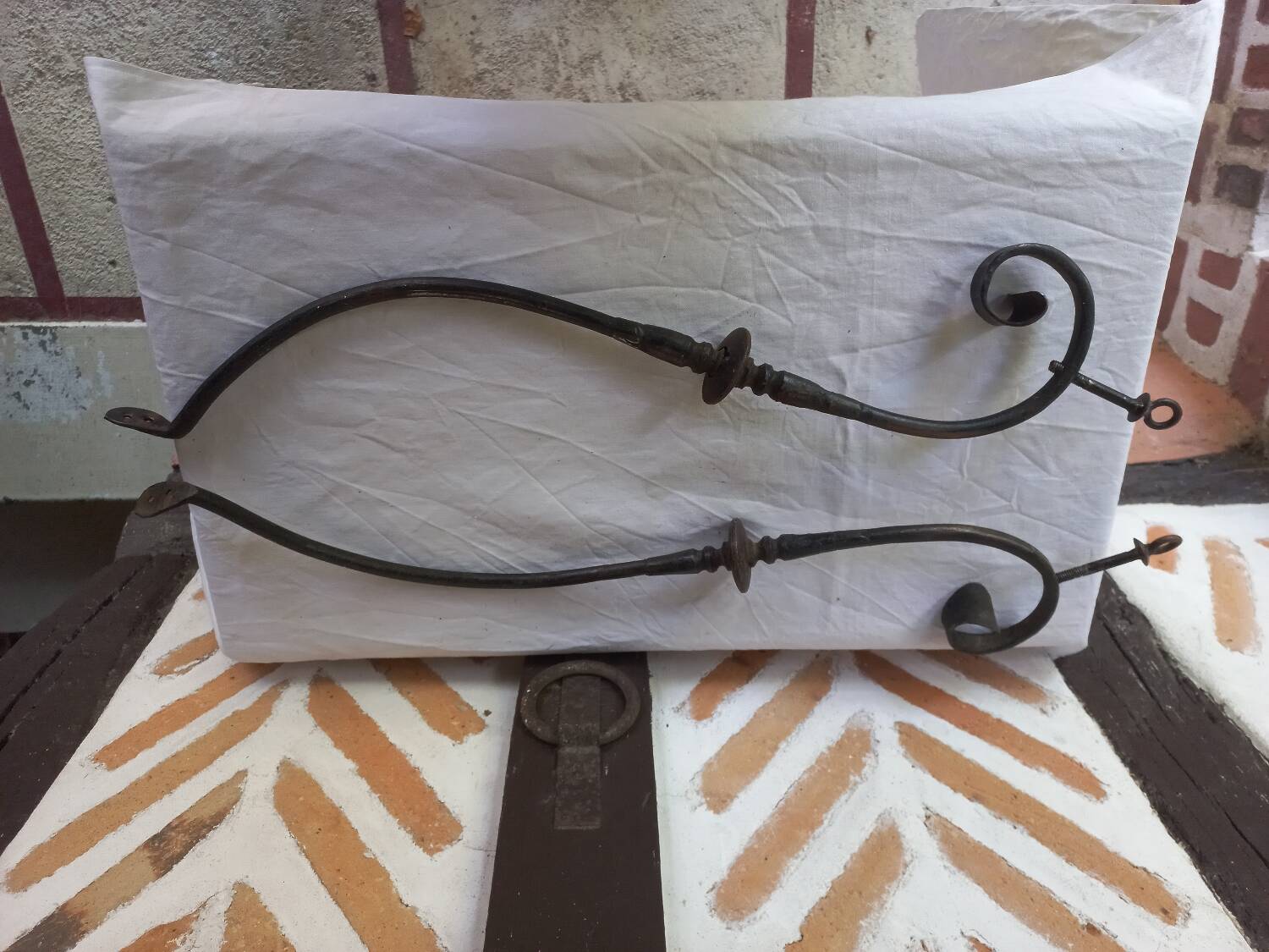 Pair of wrought iron coat hooks