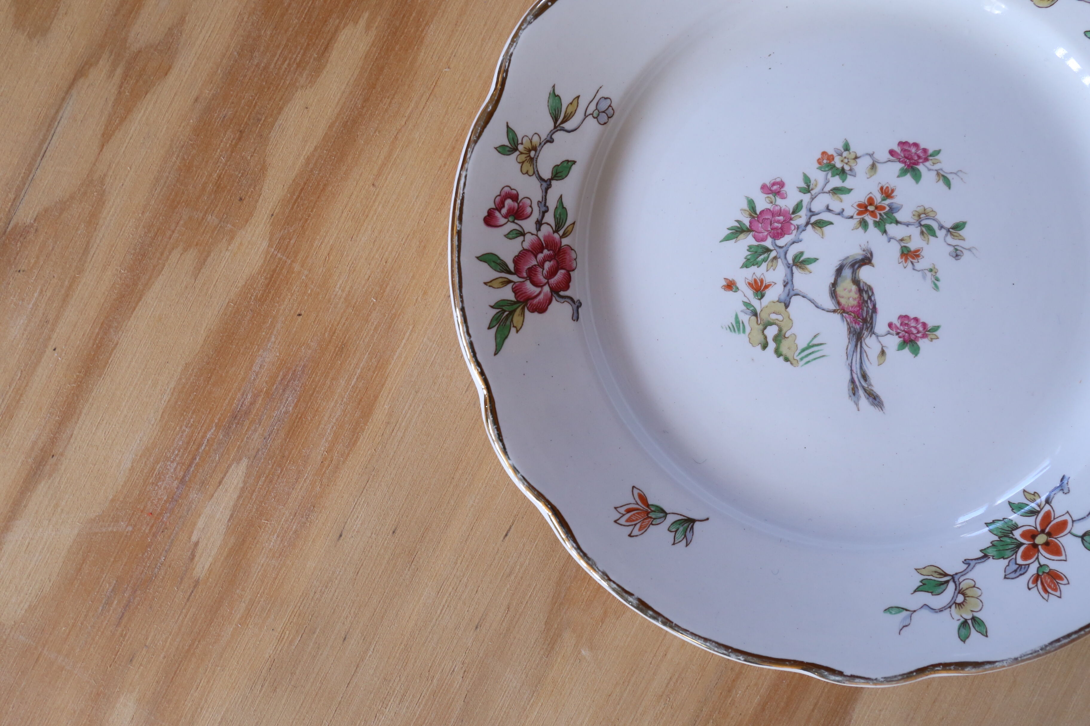 3 small plates vintage flowers and bird Digoin and Sarreguemine