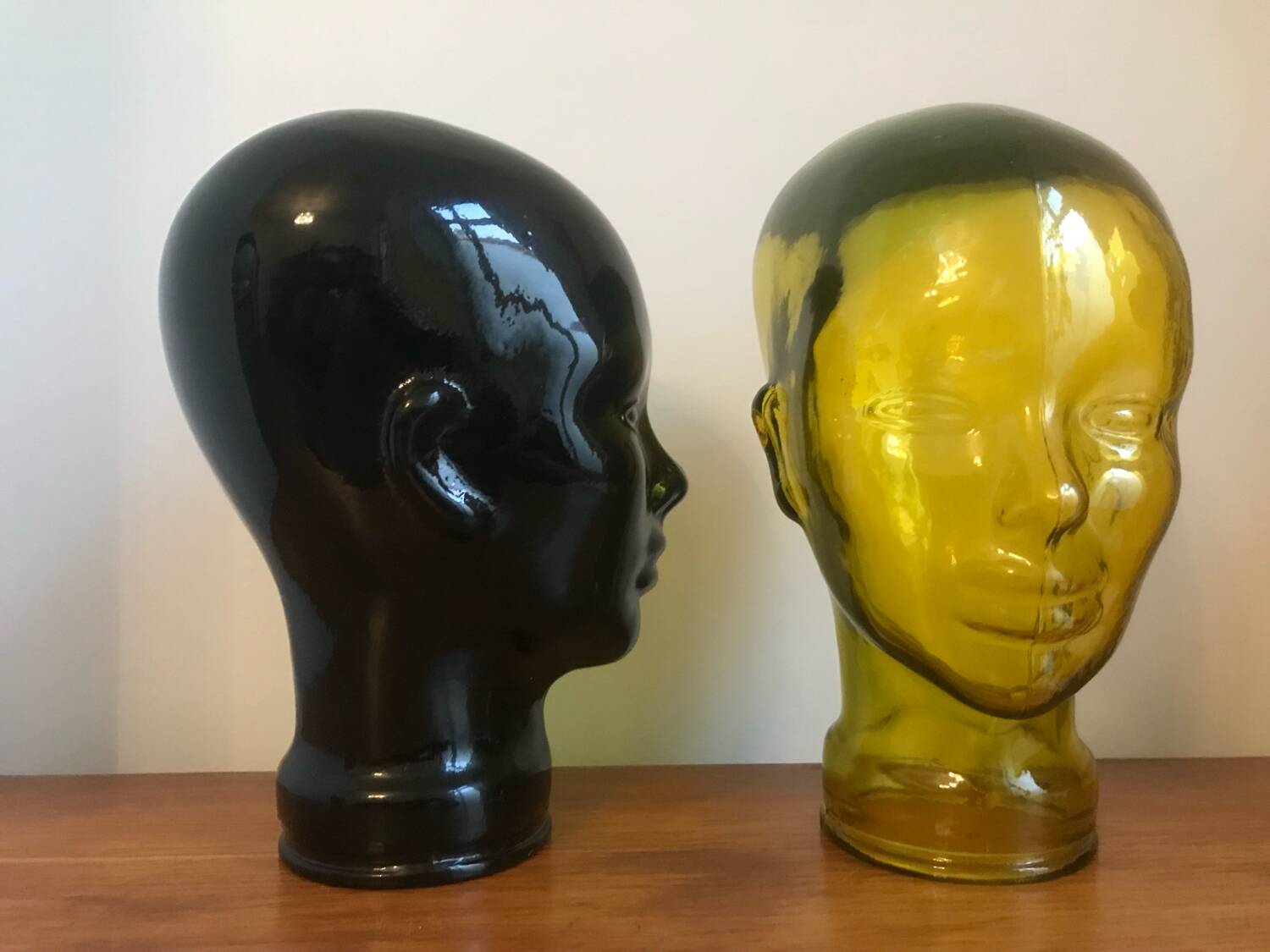 Antique Vintage Black Glass Hat Head