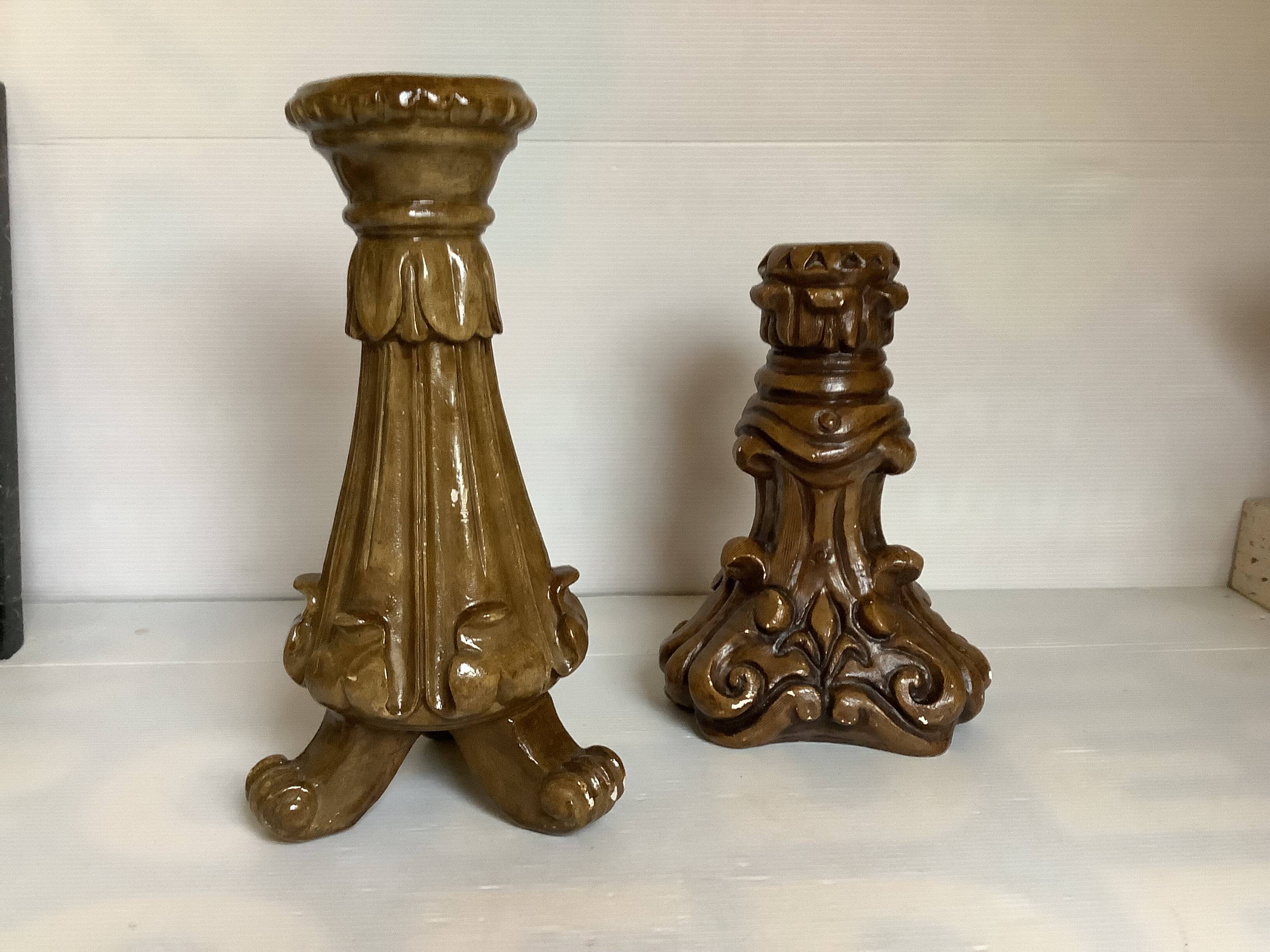 Pair of painted plaster candlesticks