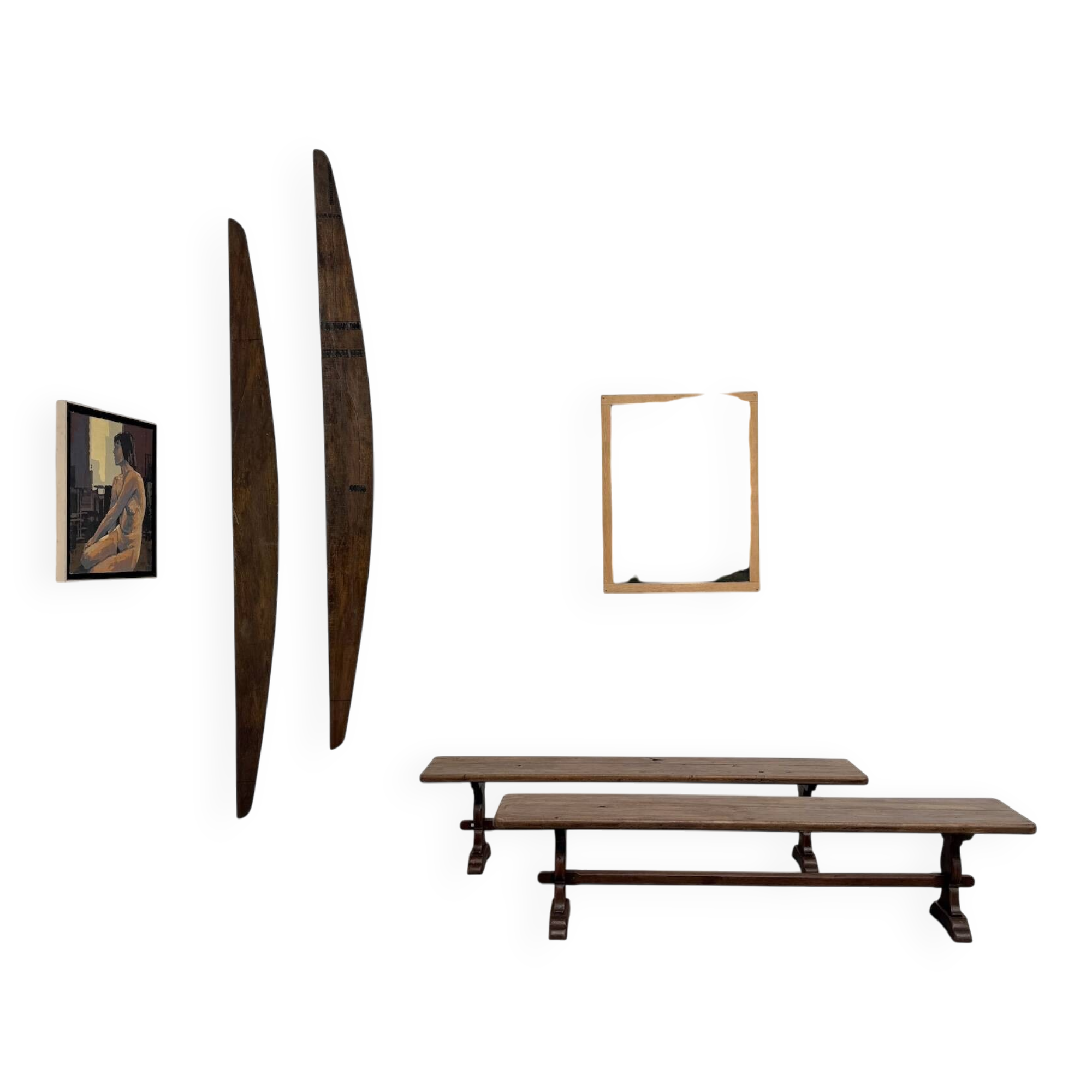 Pair of Solid Oak Farm Benches