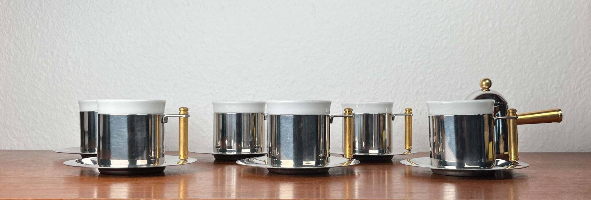 Espresso cups and saucers from the Italian postmodern Lavazza Oro series by Balzano, 1980s, set of 7.