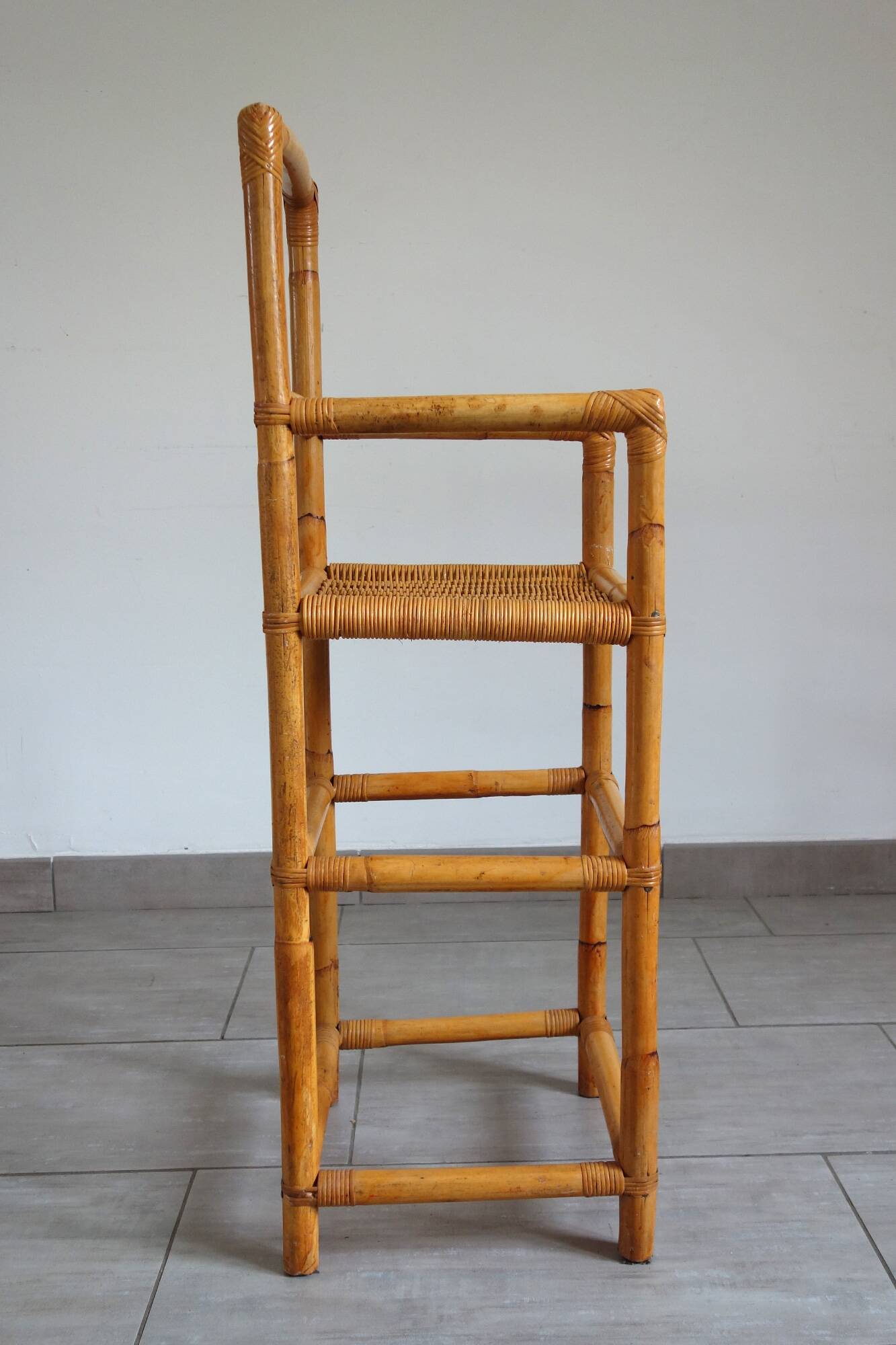 Vintage bamboo rattan high stool