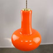 Mid-Century Italian Orange Glass and Brass Pendant Lamp