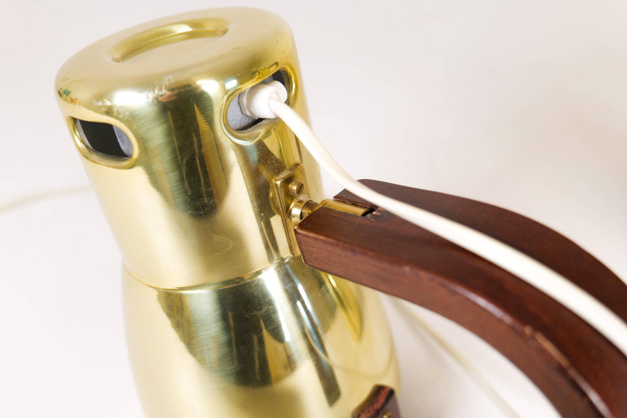 Hans-Agne Jakobsson Wall Lamps in Brass and Stained Wood, Sweden, 1970s