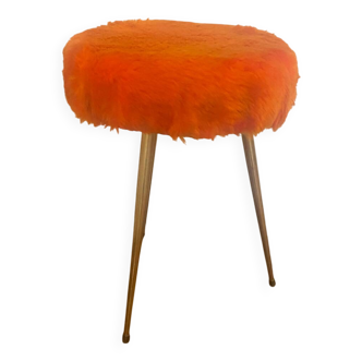 Tabouret en moumoute orange Pelefran
