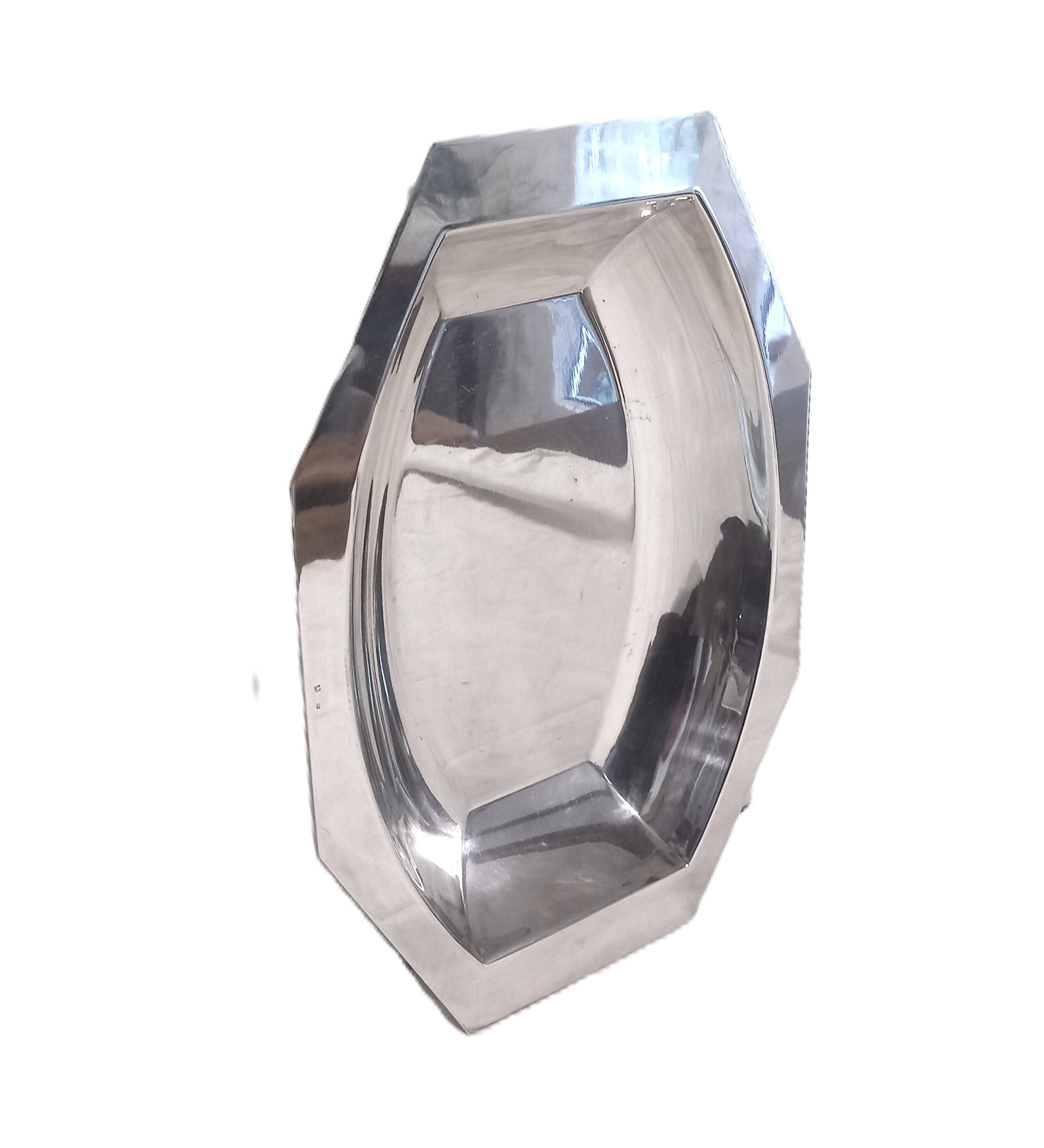 Silver-plated metal designer dish with hallmarks