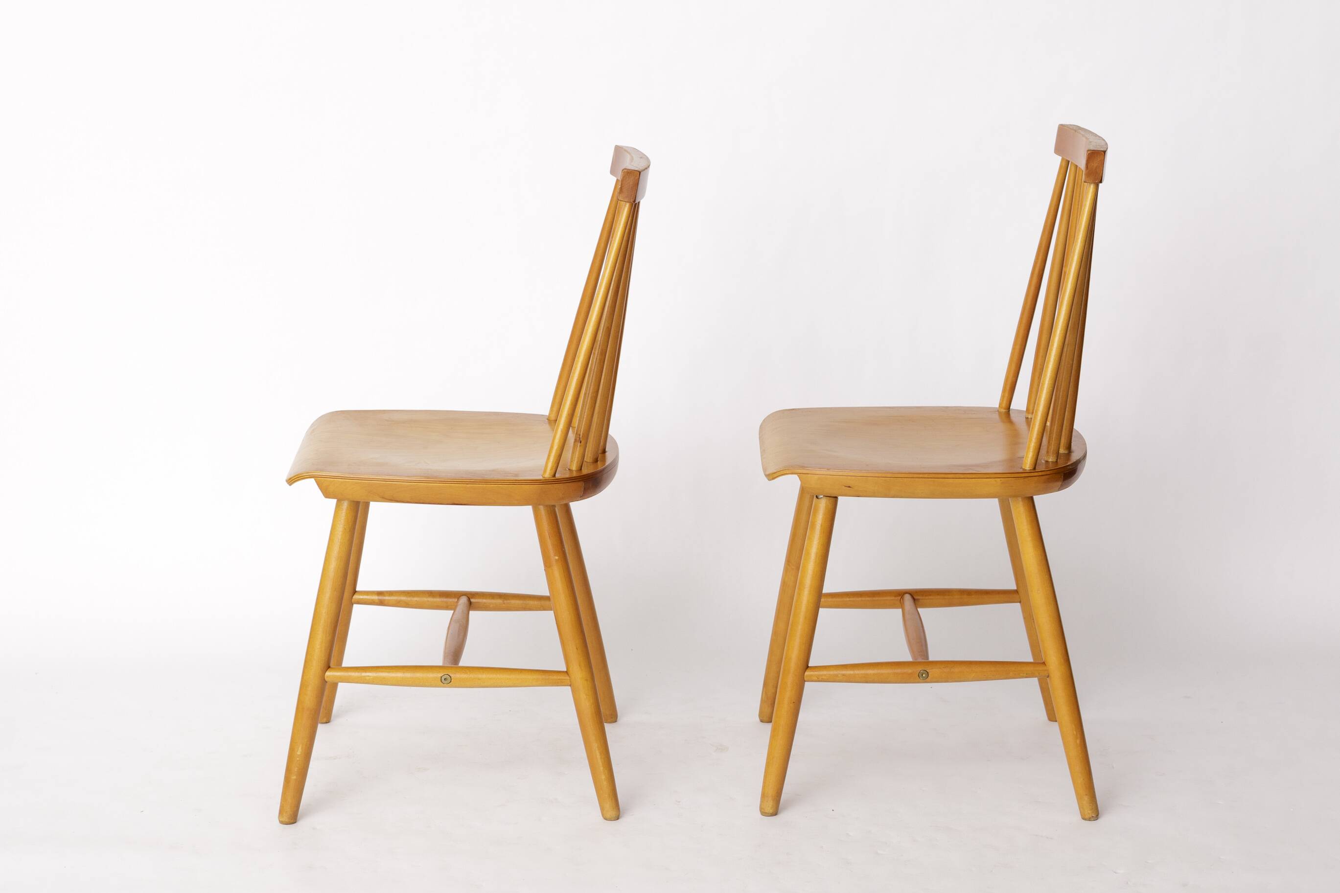 Pair Yngve Ekström "Pinocchio" Dining Chairs – Swedish Beechwood, 1960s