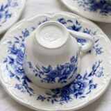 4 tasses anciennes en faïence Sarreguemines bleue et blanche - Soucoupes as