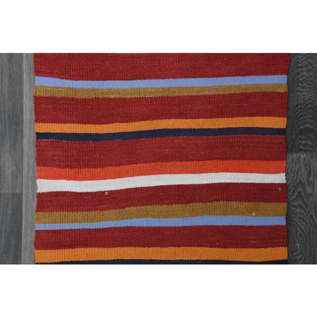 1970s Turkish Hand-Knotted Wool Cotton Red Kilim Runner Rug  62x183