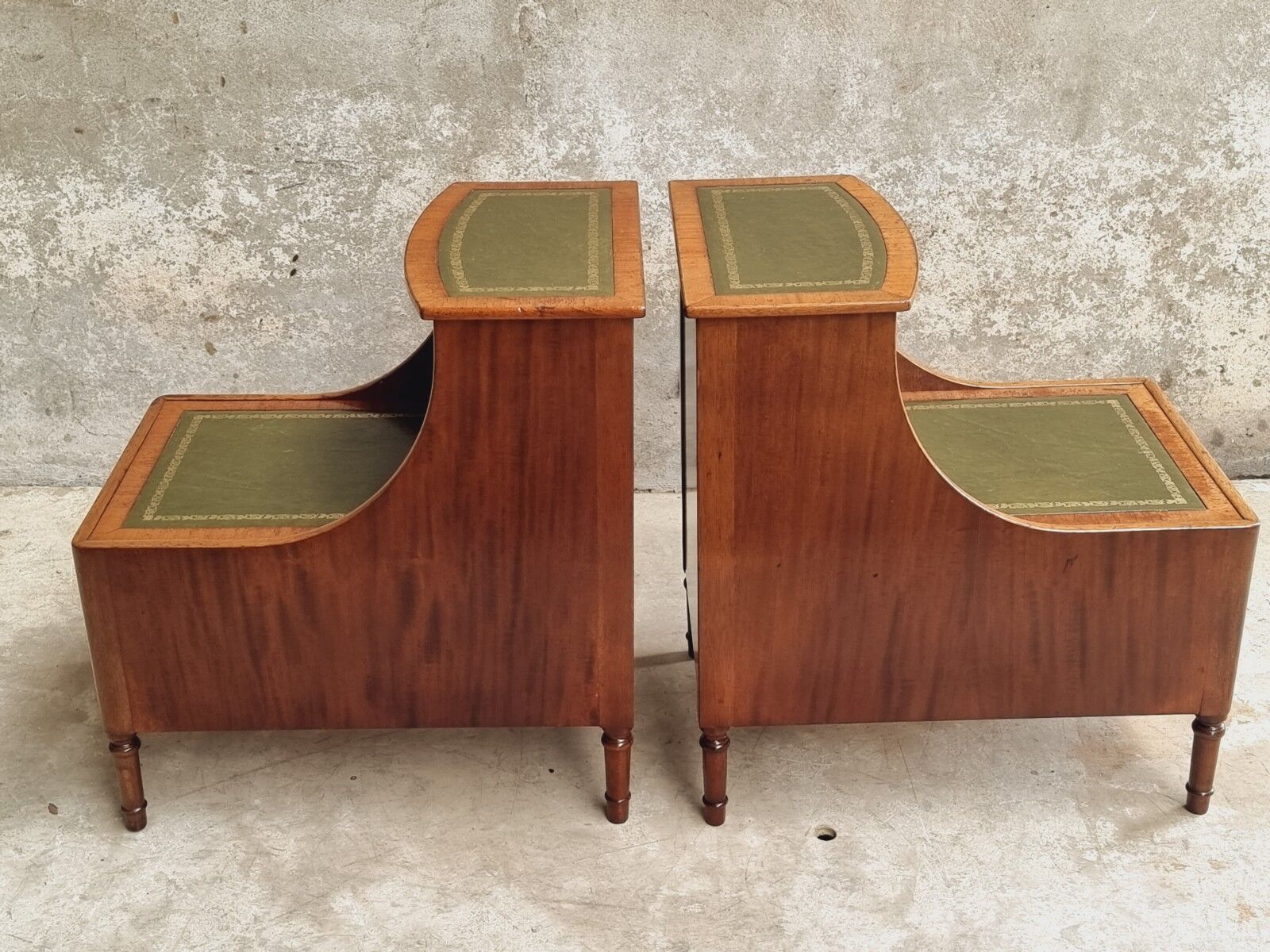 Set of mid century bedside tables with inlaid leather