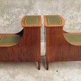 Set of mid century bedside tables with inlaid leather