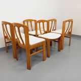 Set of 6 vintage chairs in elm wood and bouclé fabric from the 70s