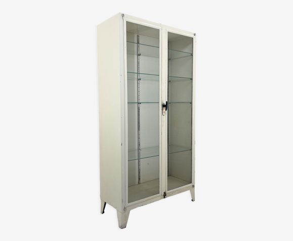 Vitrine médicale en fer vintage, années 1950