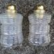 Duo of vintage molded glass globe pendant lights.