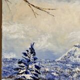 Ancient painting, winter landscape in Auvergne, signed, 20th century