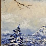 Ancient painting, winter landscape in Auvergne, signed, 20th century