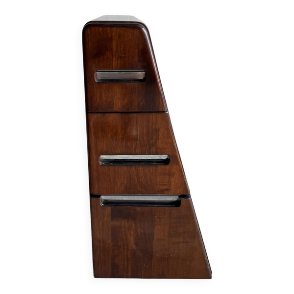 Meuble triangulaire en bois foncé pour avion, à 3 tiroirs, armoire aéronautique en bois courbé