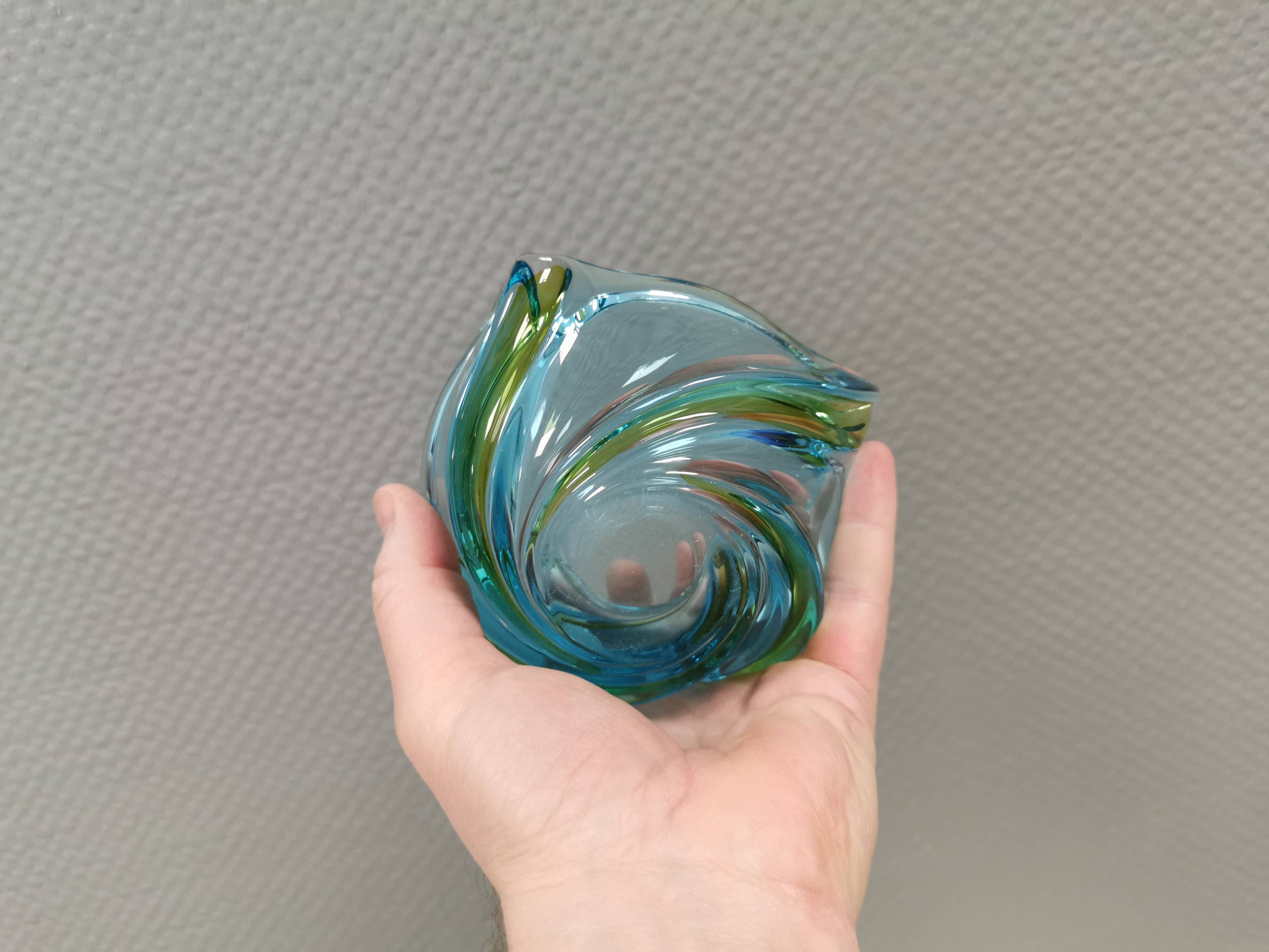 Beautiful ashtray in multicoloured glass. We guess Italy, 1980s.