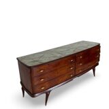 Commode en placage de palissandre avec plateau en onyx vert