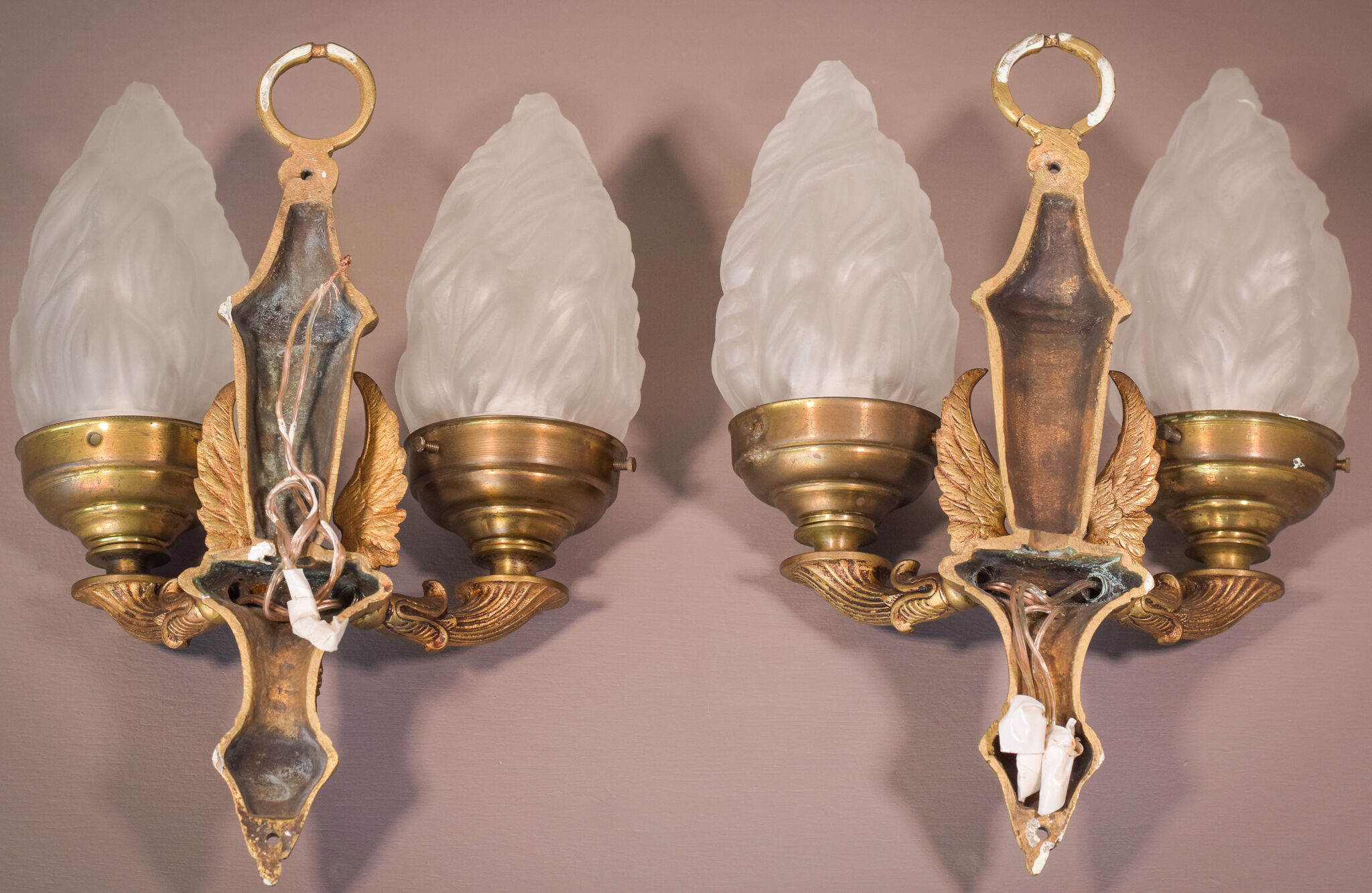 Pair of Wall Lamps with Angels