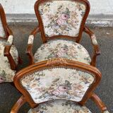 4 Louis XV solid wood armchairs upholstered in beige floral fabric