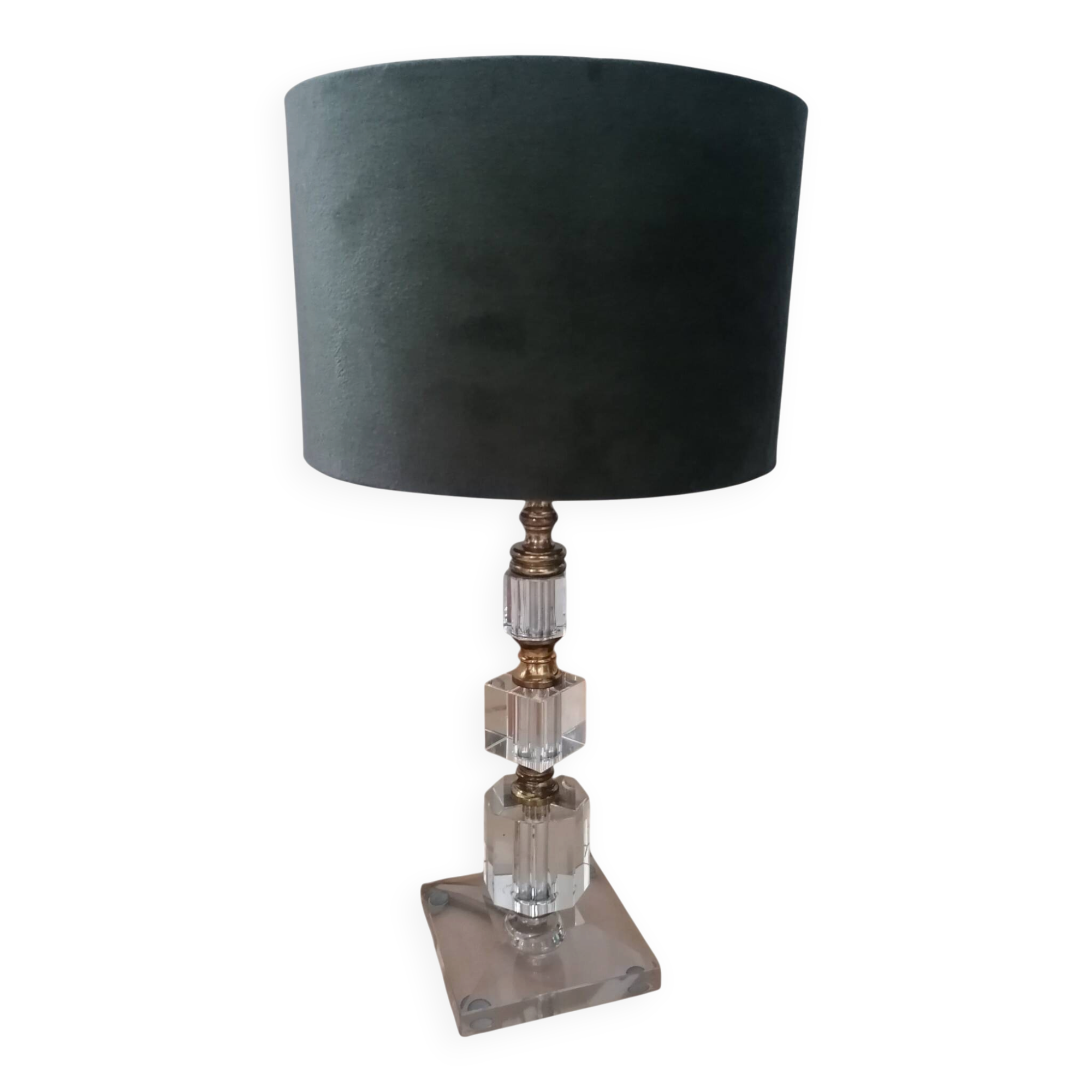 Vintage crystal bedside lamp in modernist / Art Deco / Hollywood style.