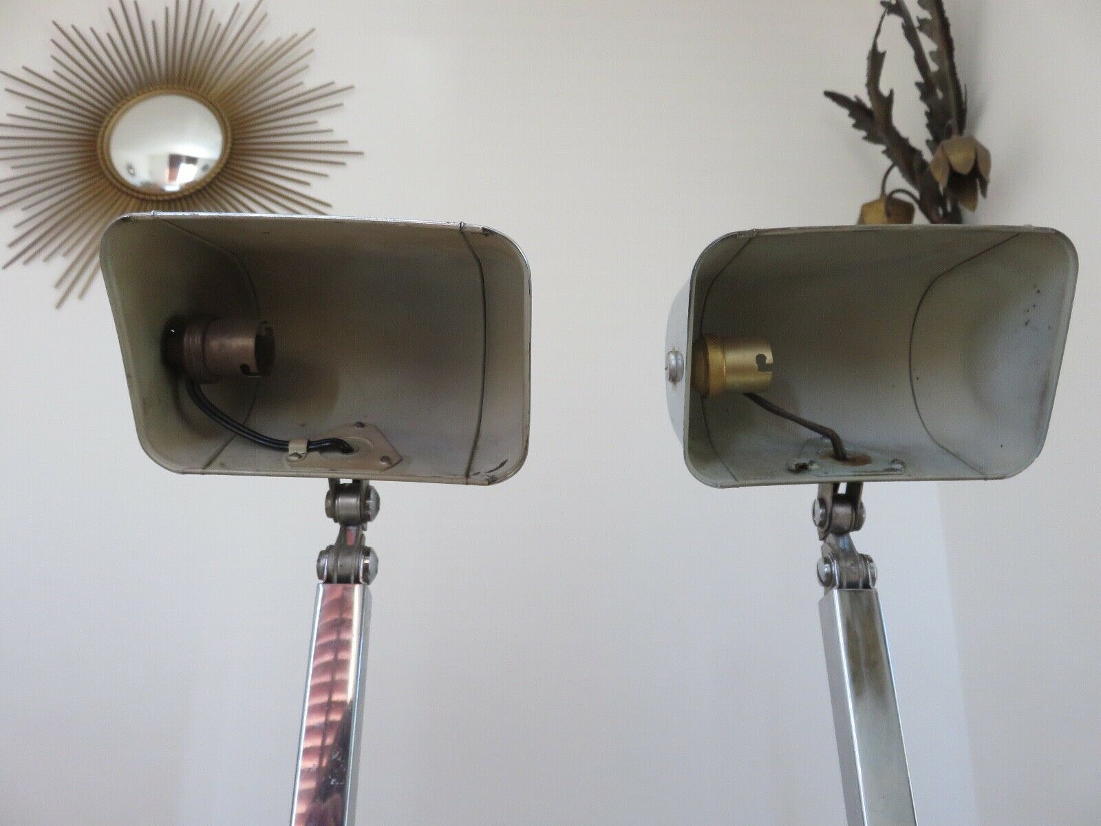 Pair of Art Deco lamps in chrome brass and Carrara marble 30s 40s