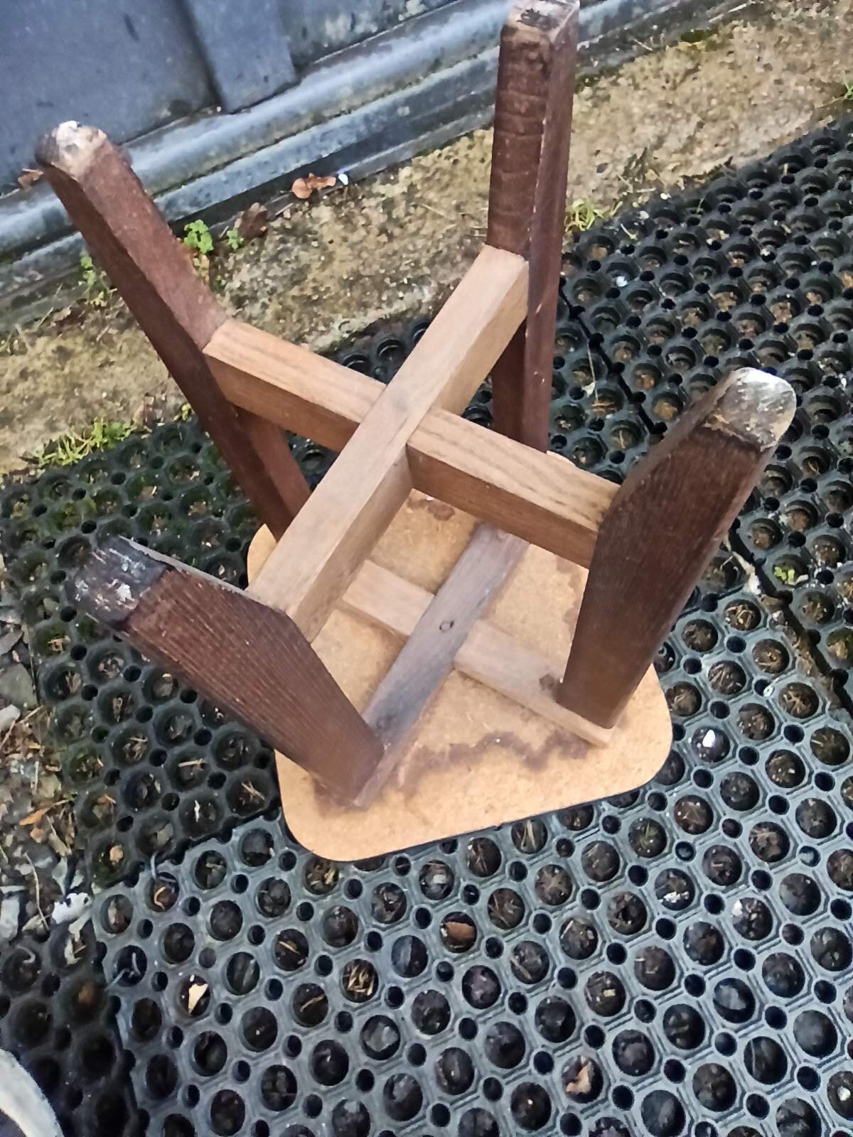 Oak stool and yellow formica