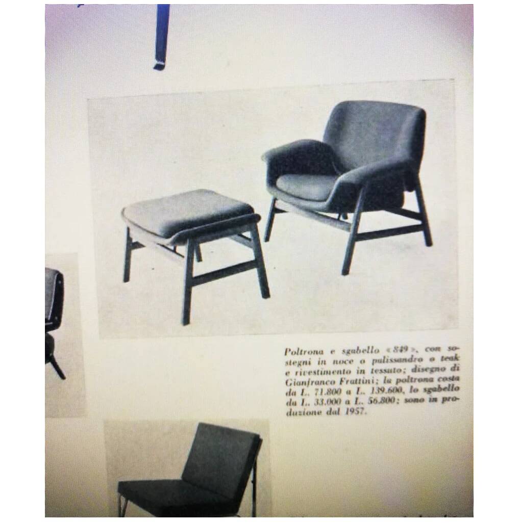 Pair 849 armchairs Gianfranco Frattini for Cassina Meda 1950s