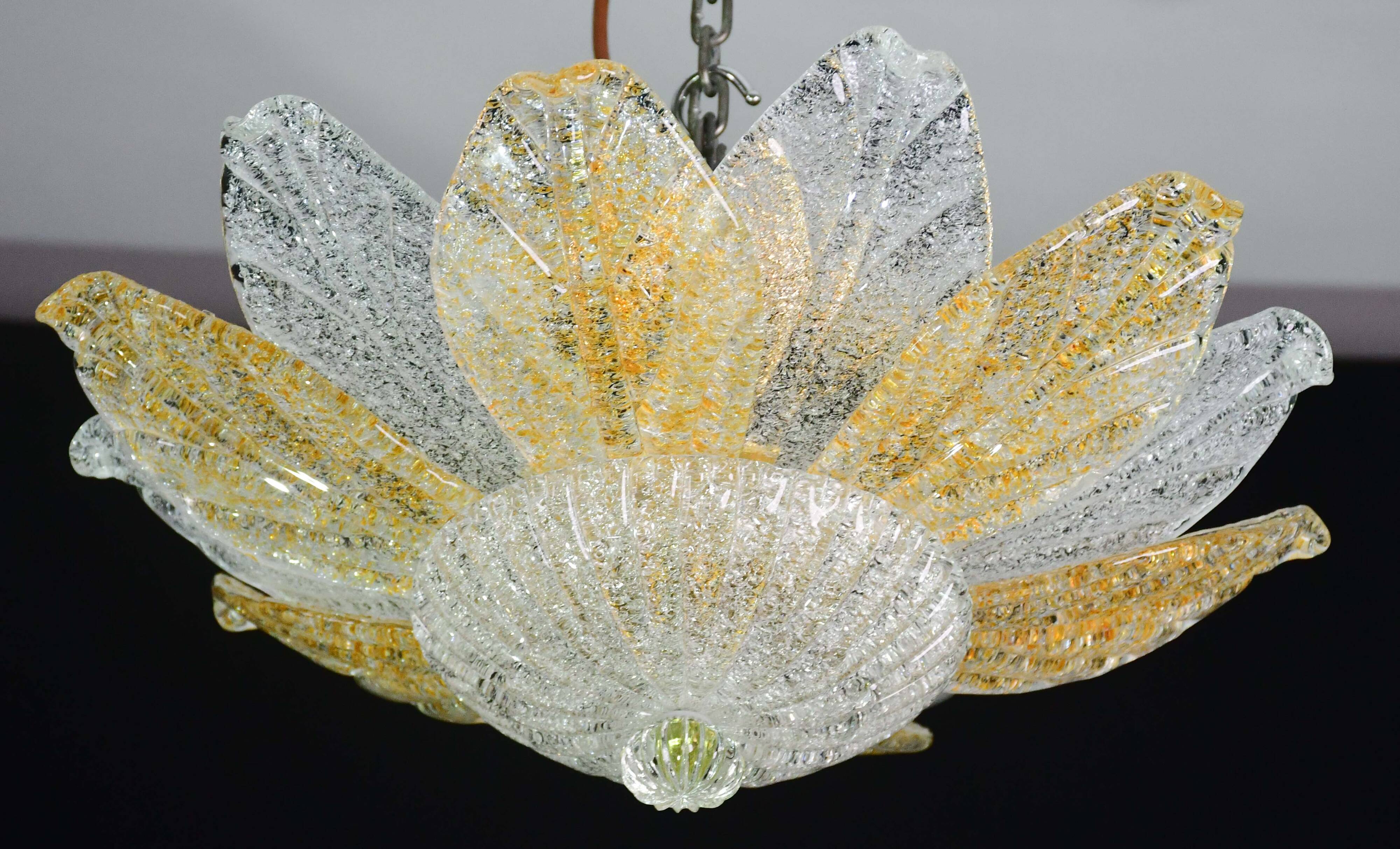 Petite vintage Italian Murano glass amber and transparent ceiling light