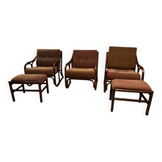 Vintage 1970s velvet rattan set