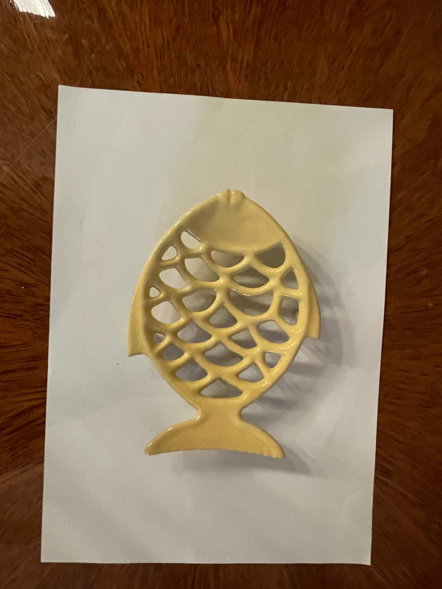 Vintage cast iron yellow fish soap holder