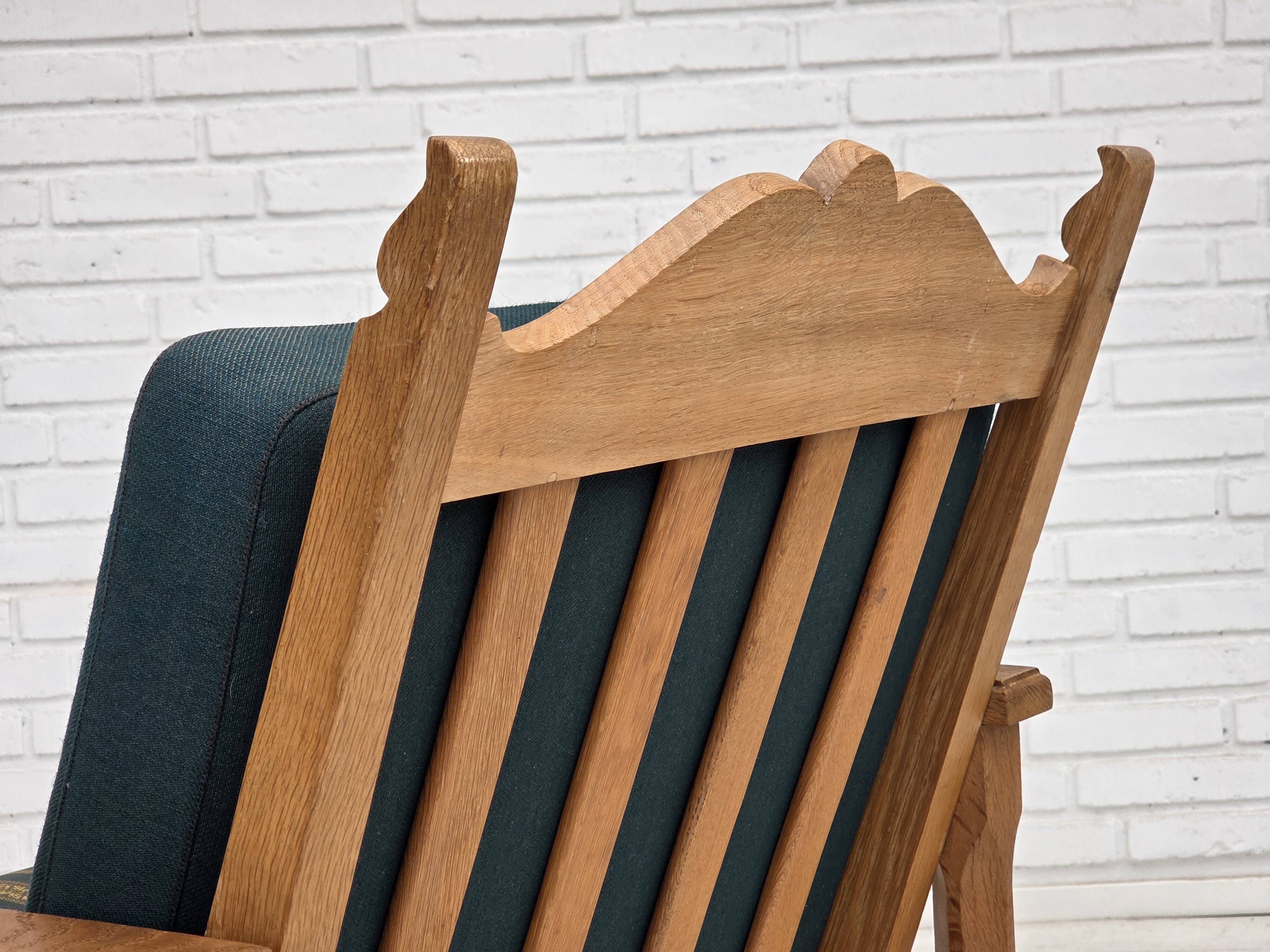 1970s, Scandinavian lounge chair, green furniture wool, solid oak wood.