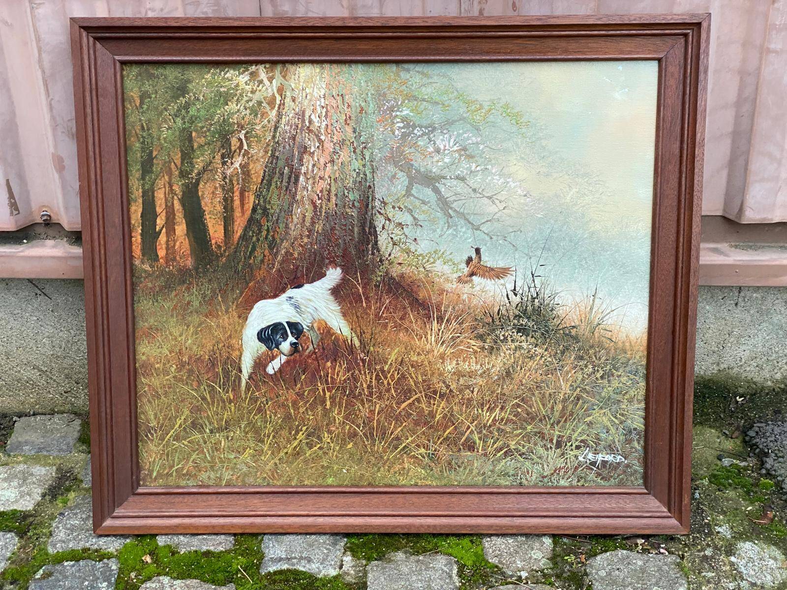 Tableau L Eiford oil painting on canvas hunting dog 68x58cm