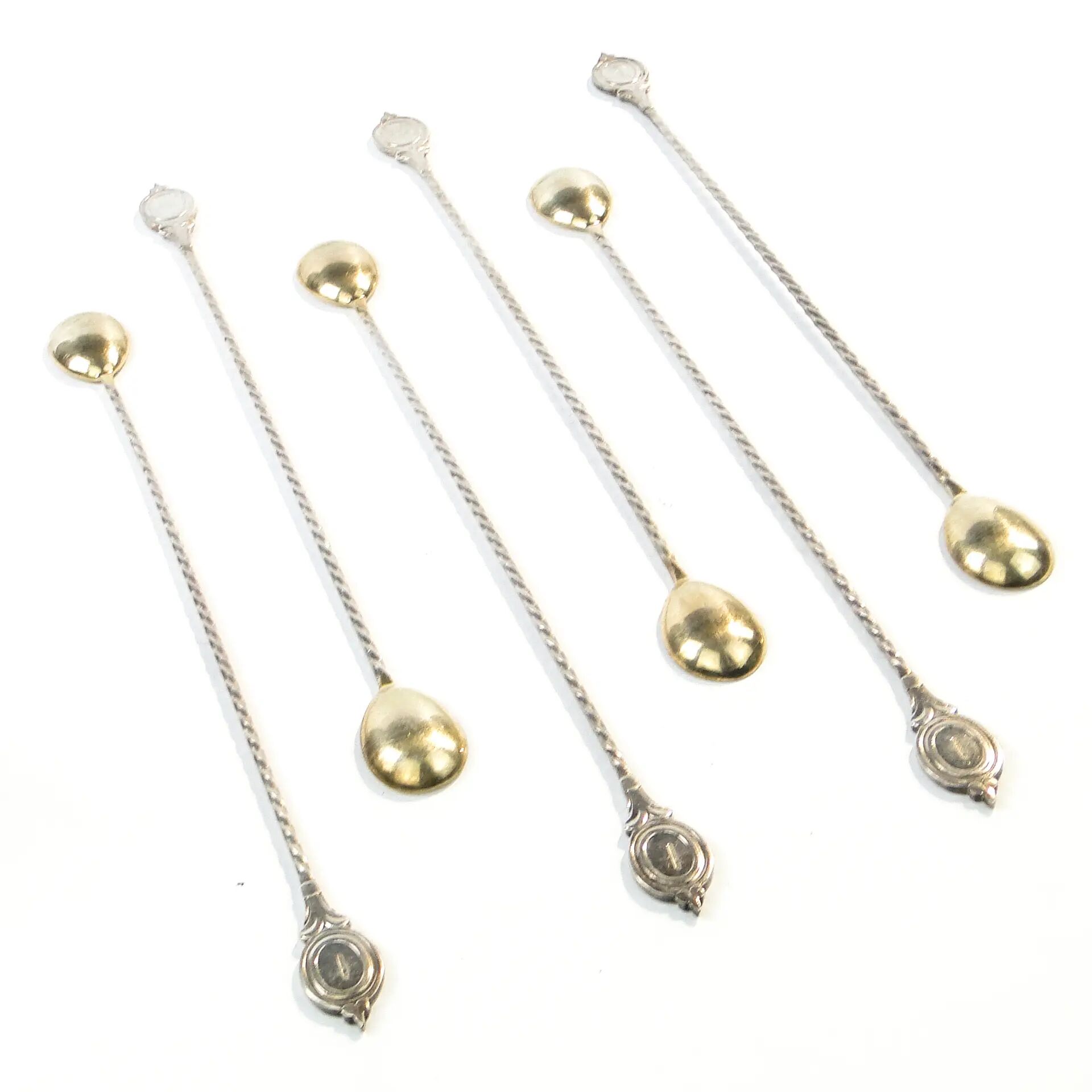 Set of neoclassical cocktail spoons, silver-plated brass, G.A.B., Sweden, 1930s