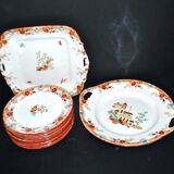 Sarreguemines service à dessert 12 assiettes faïence opaque bambou décor chinois asiatique polychrome