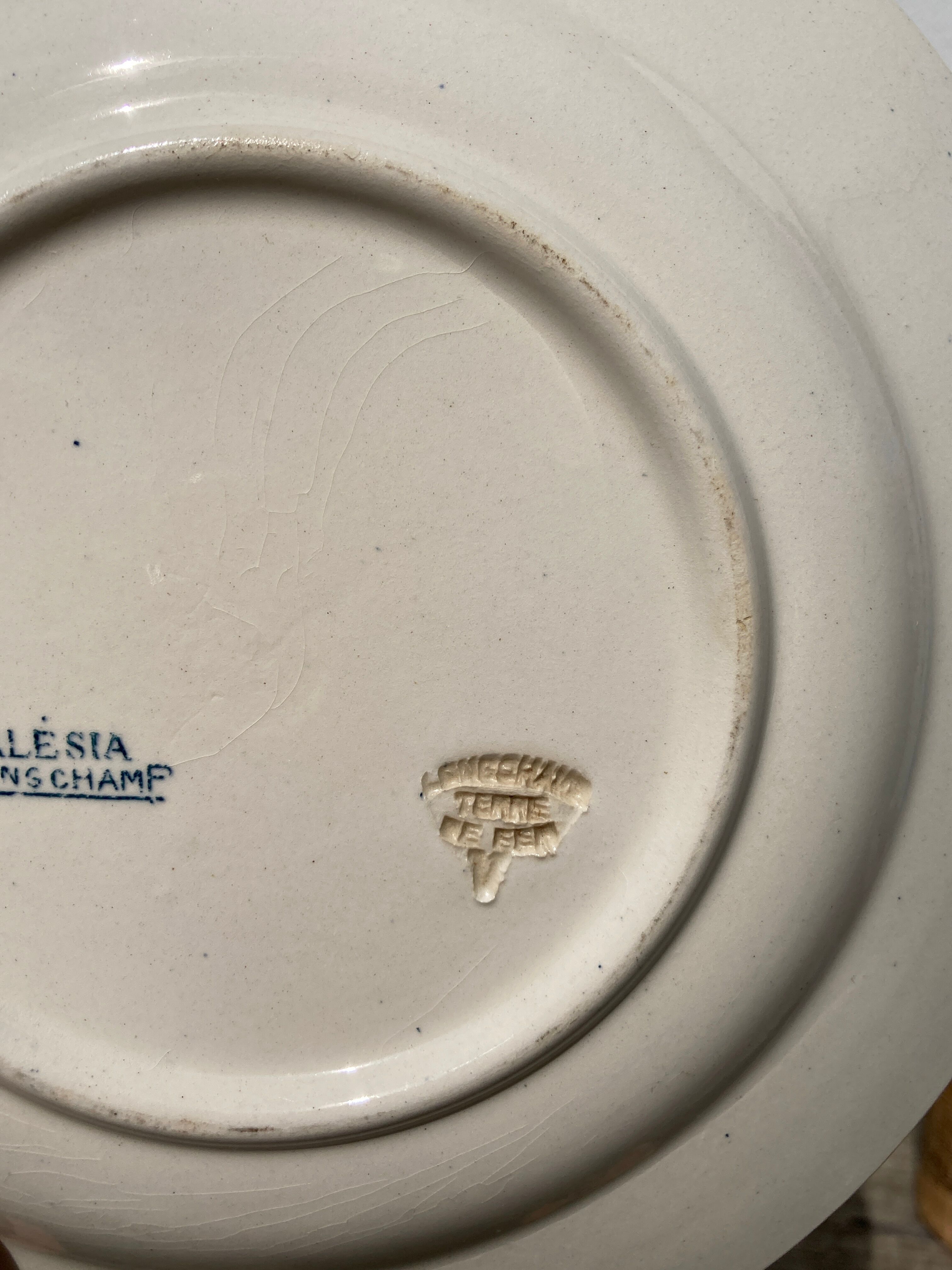 Set of 8 flat plates iron earth model Longchamp Alésia