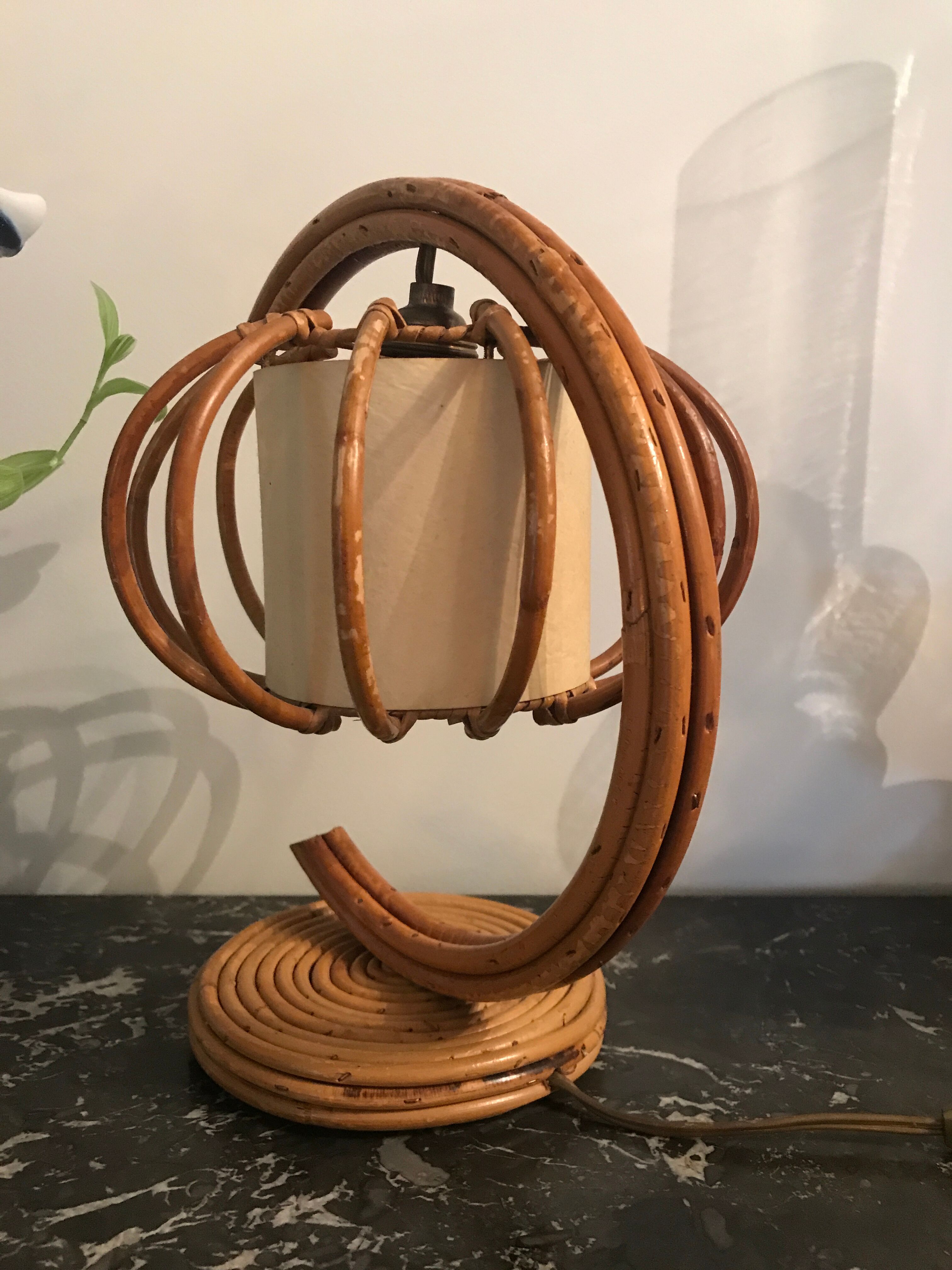 Vintage 1950 rattan bedside lamp