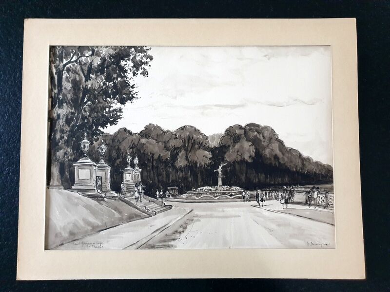 André Duculty (1912-1990) Ink wash on paper "Saint Germain en Laye, la terrasse" Signed