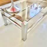 Vintage chrome metal table / smoked glass 1970