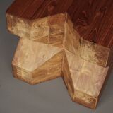 Brutalist solid Teak wood Stool or Side Table. 1990s