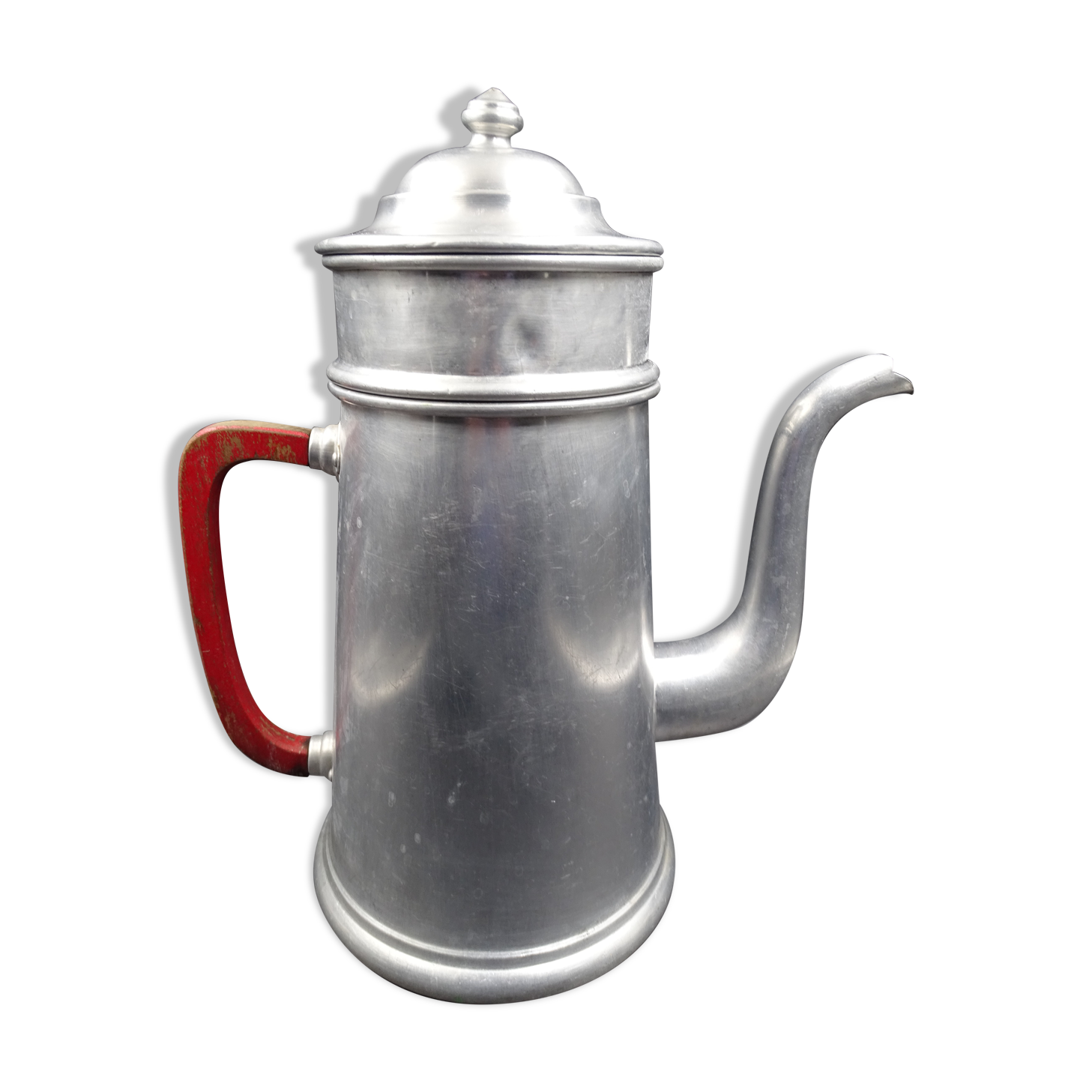 Old aluminum coffee maker -red cove - around 1930