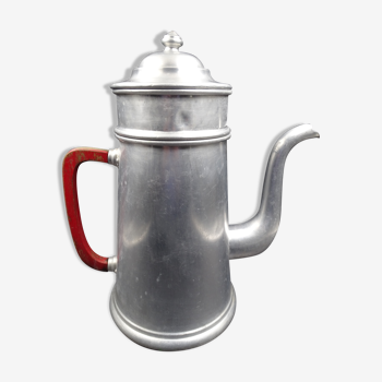 Ancienne cafetière en aluminium - anse rouge - vers 1930