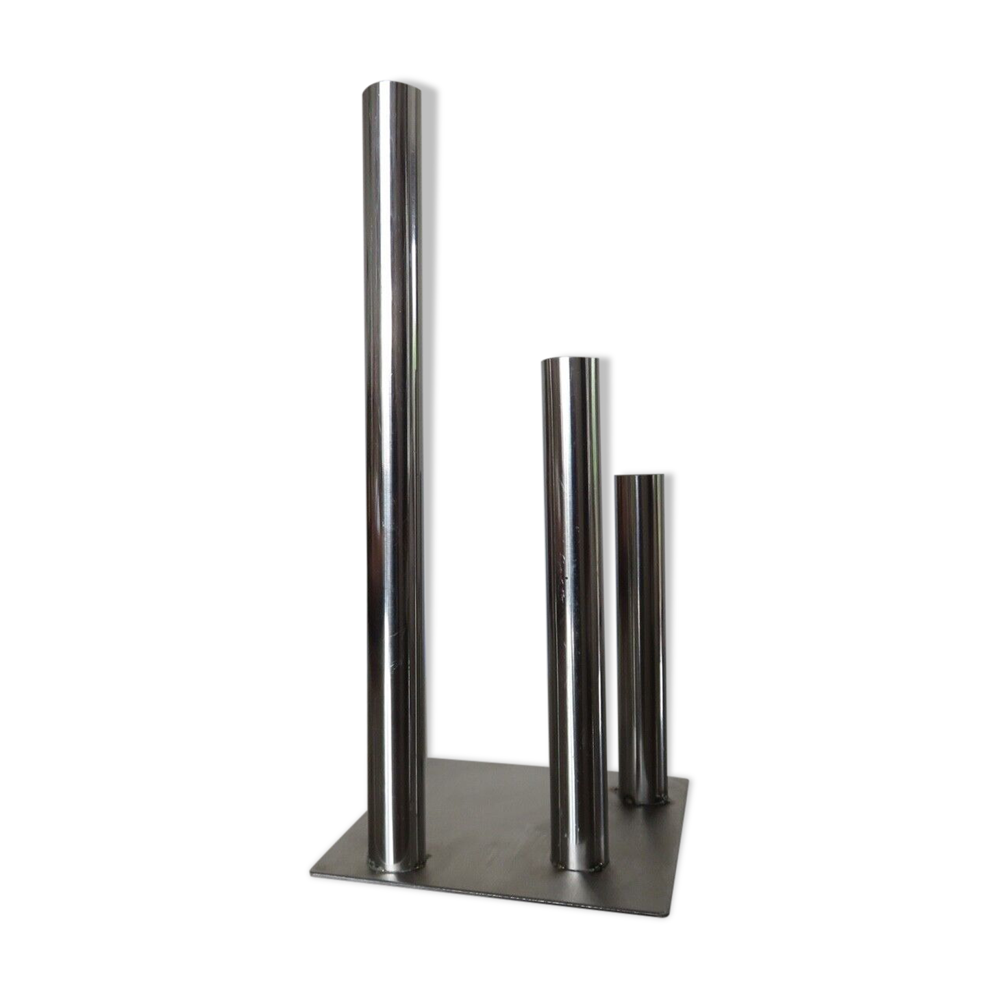 Triple candle holder, modernist, minimalist stainless steel 1970
