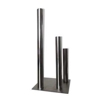 Triple candle holder, modernist, minimalist stainless steel 1970