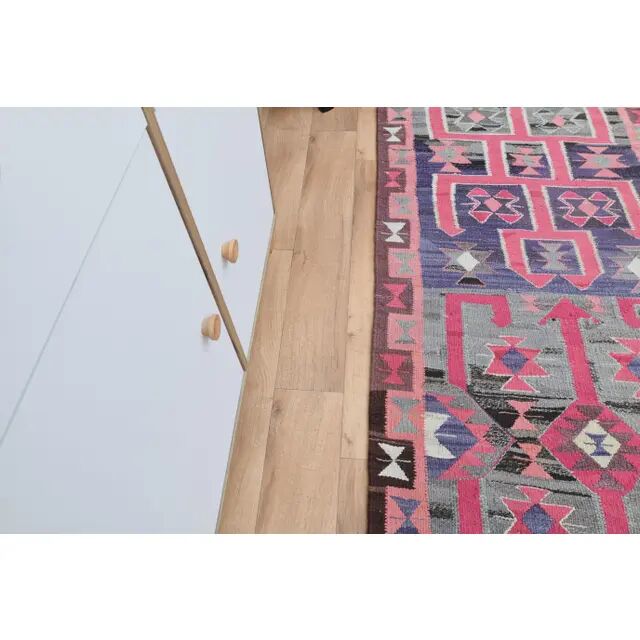 1970s Vintage Turkish Oushak Handmade Wool Cotton Pink Runner Rug 99x331