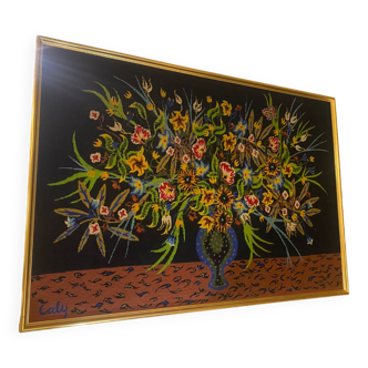 Tapisserie bouquet de fleurs Caly 1960