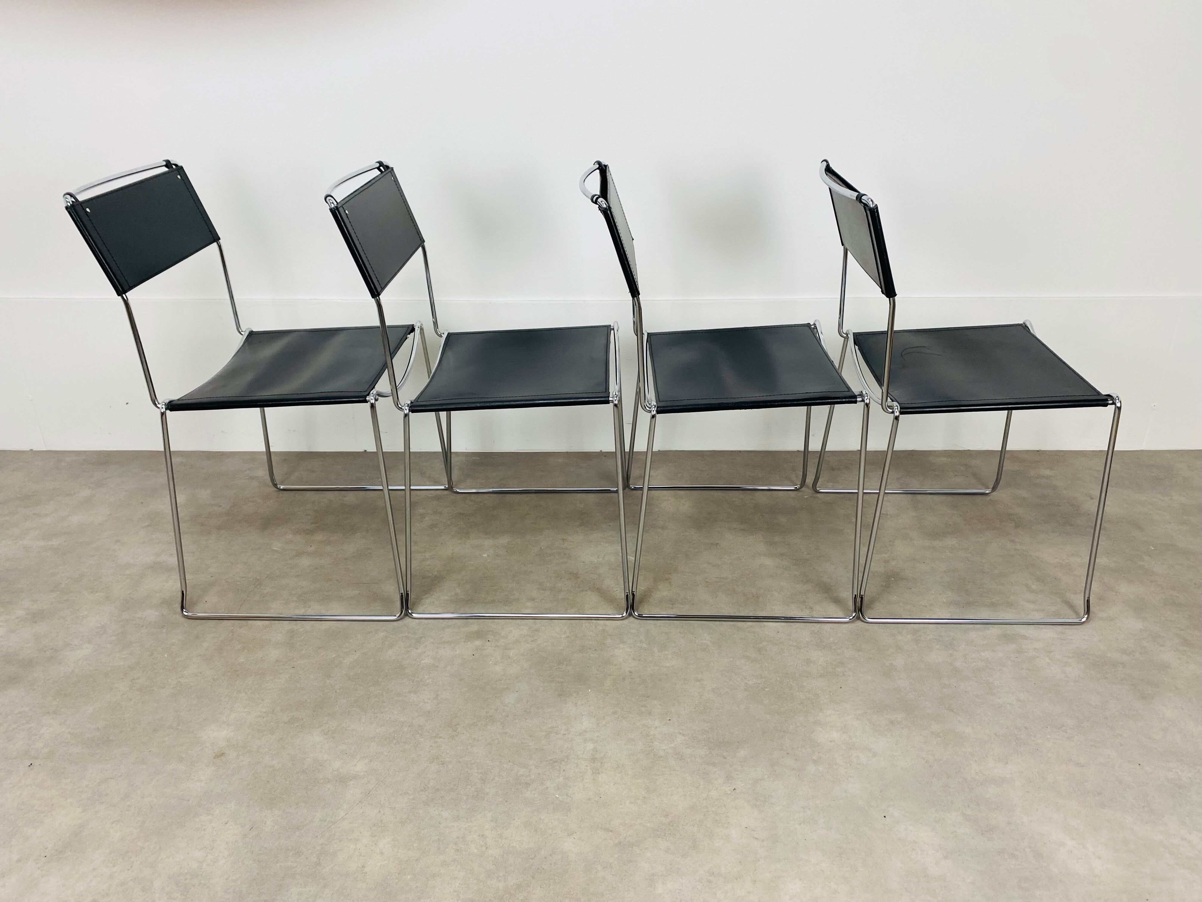 4 chairs Spaghetti Giandomenico Belotti black leather for Alias