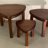 Brutalist oak organic curved oval side or nesting tables, Dutch ca 1960